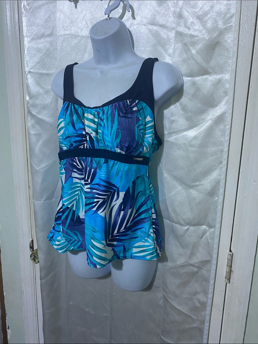Y2K ZeroXposur Blue Tropical Leaf Tankini Top